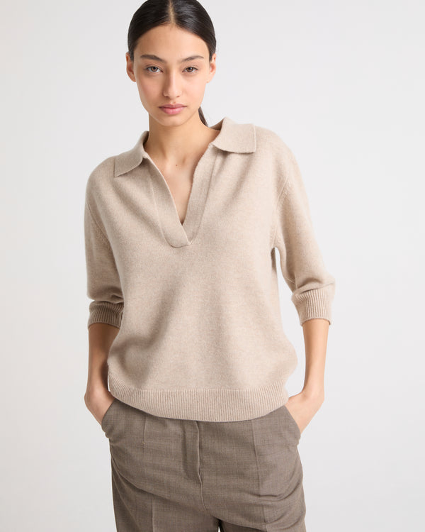 Knit polo shirt - beige - Yves Salomon