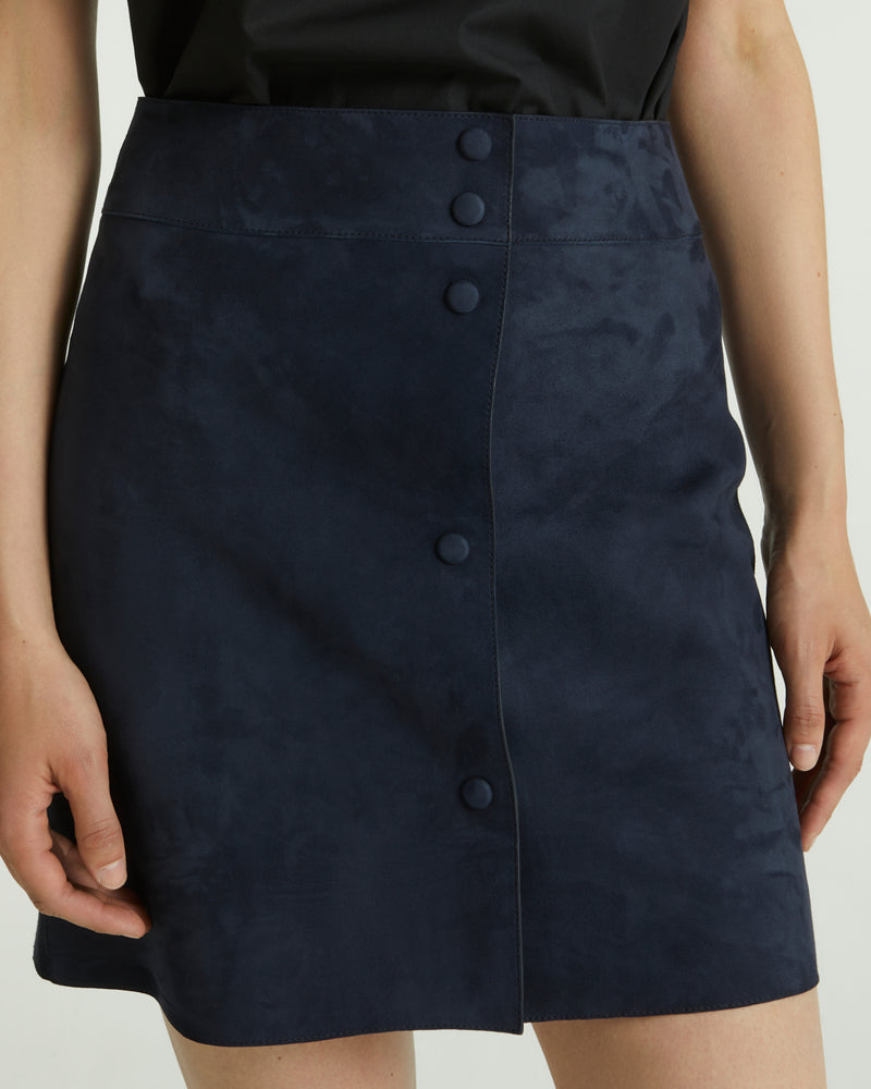 Double-sided velour lamb leather mini skirt - blue - Yves Salomon