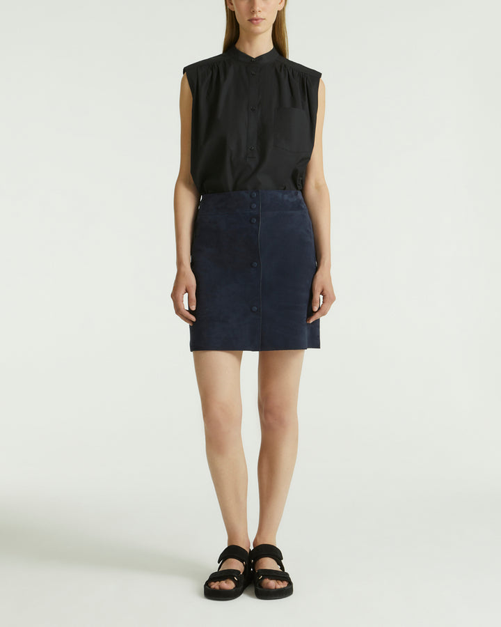 Double-sided velour lamb leather mini skirt