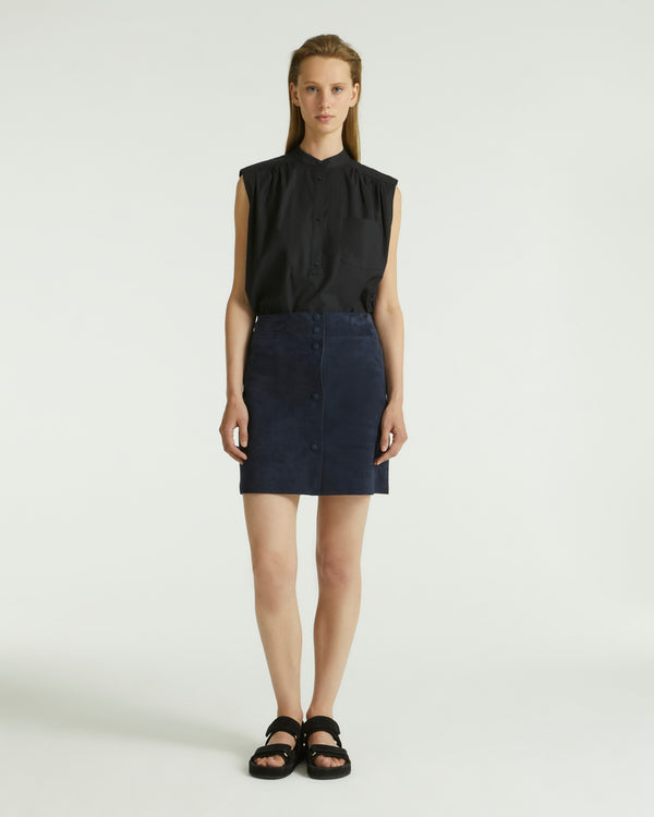 Double-sided velour lamb leather mini skirt