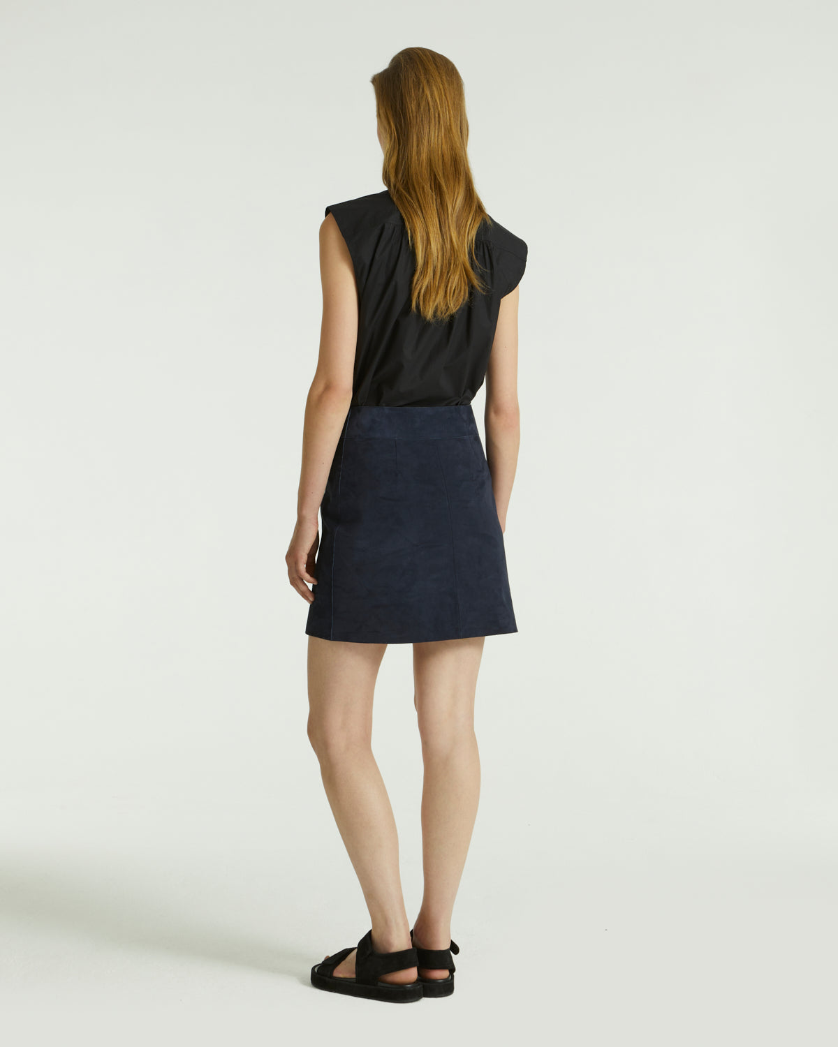 Double-sided velour lamb leather mini skirt