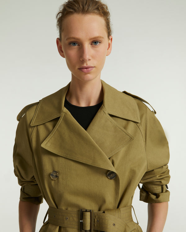 Cotton gabardine trench coat - khaki - Yves Salomon