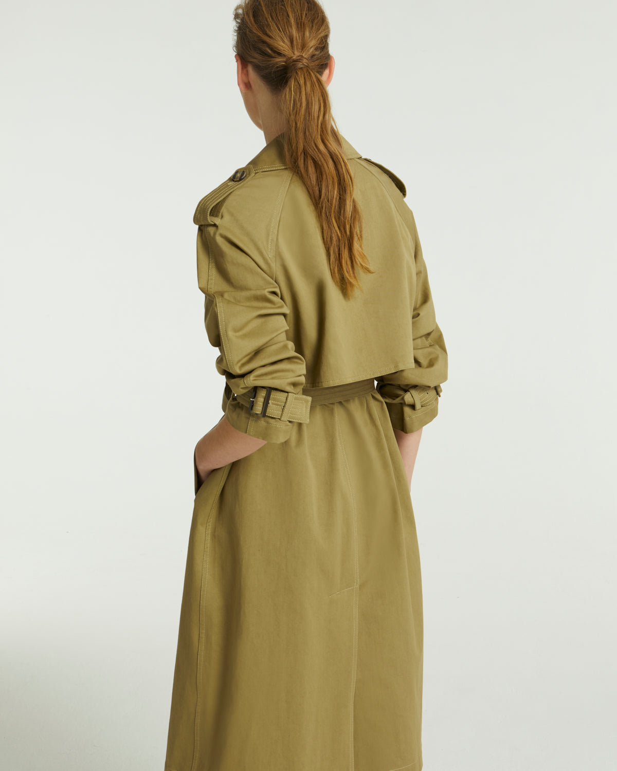 Cotton gabardine trench coat - khaki - Yves Salomon
