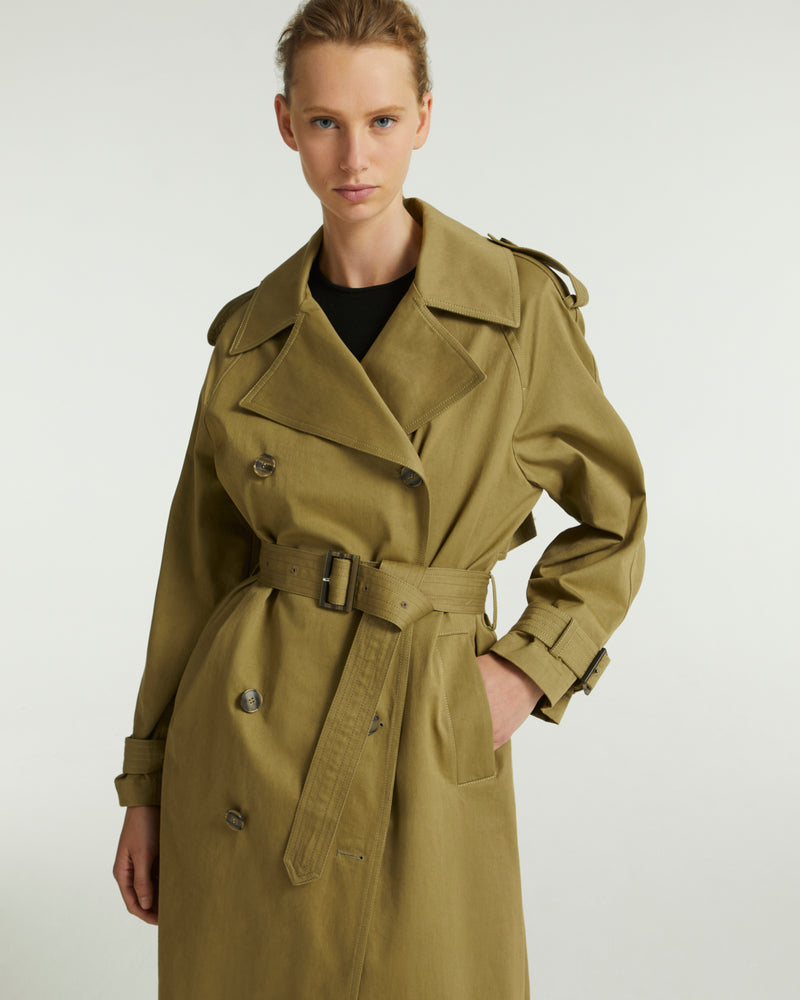 Cotton gabardine trench coat - khaki - Yves Salomon