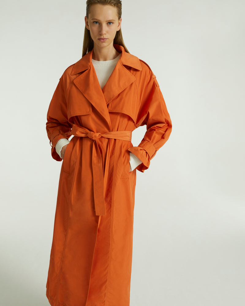Technical fabric trench coat - orange - Yves Salomon