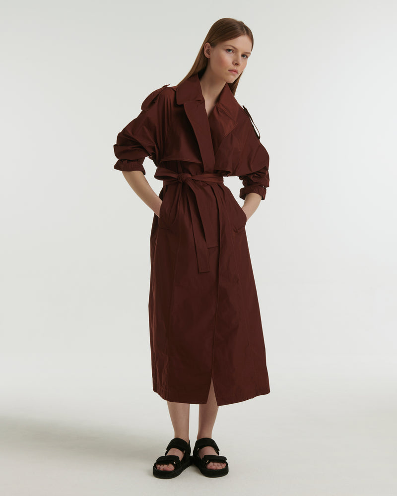 Technical fabric trench coat - burgundy - Yves Salomon