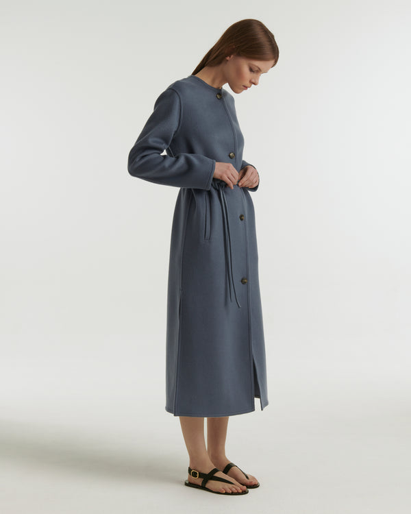 Long double-sided cashmere coat - blue - Yves Salomon