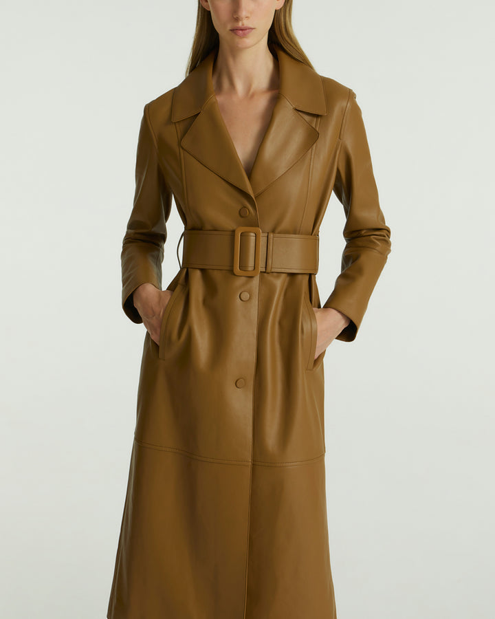 Long lamb leather trench coat