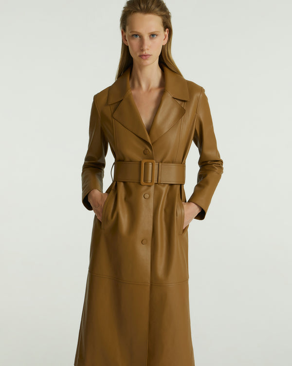 Long leather trench coat - khaki - Yves Salomon