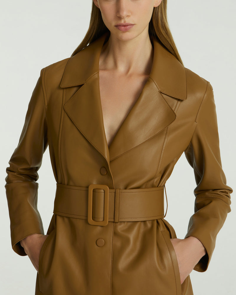 Long leather trench coat