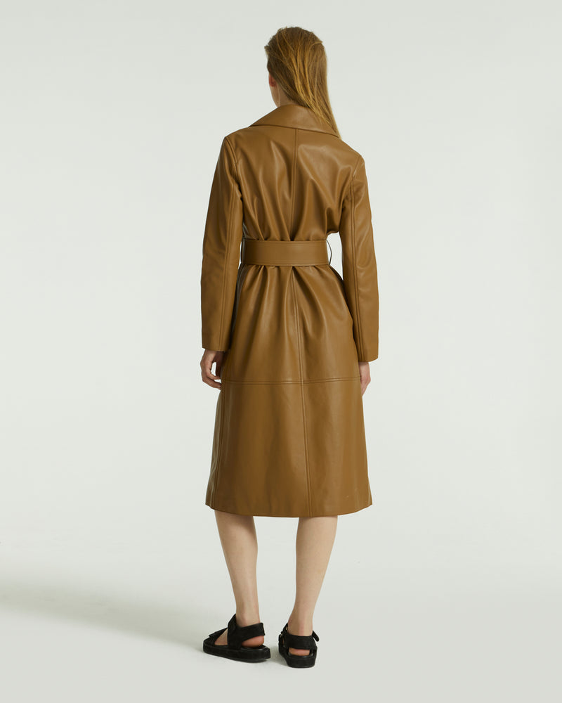 Long leather trench coat - khaki - Yves Salomon