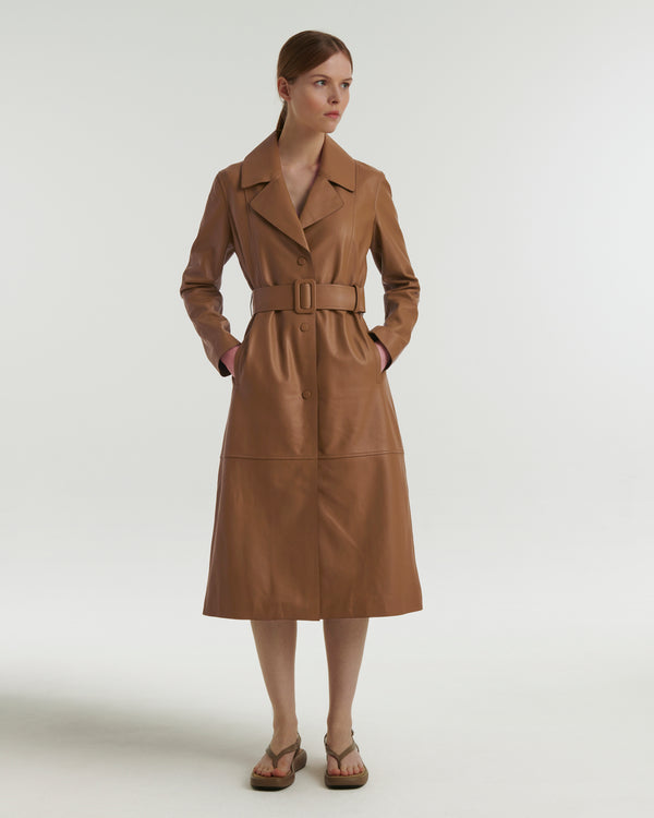 Long leather trench coat - brown - Yves Salomon