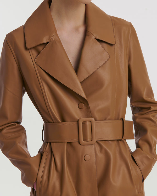 Long leather trench coat - brown - Yves Salomon