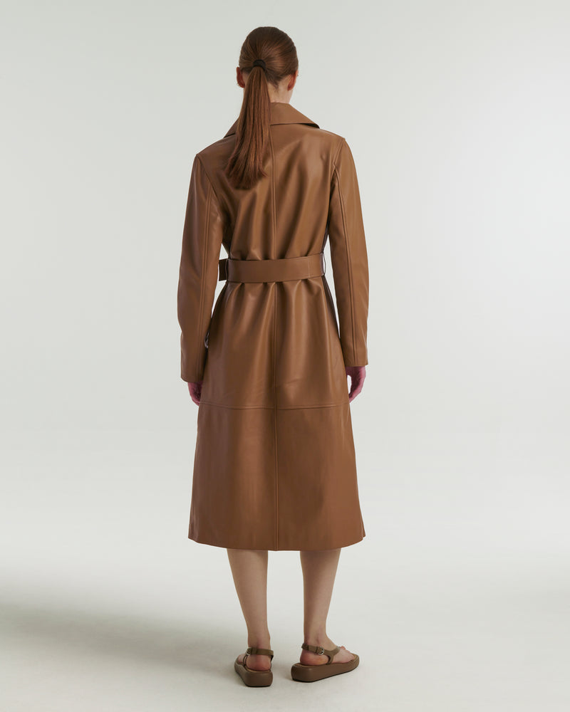 Long lamb leather trench coat