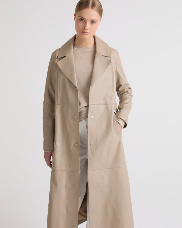 Long lamb leather trench coat