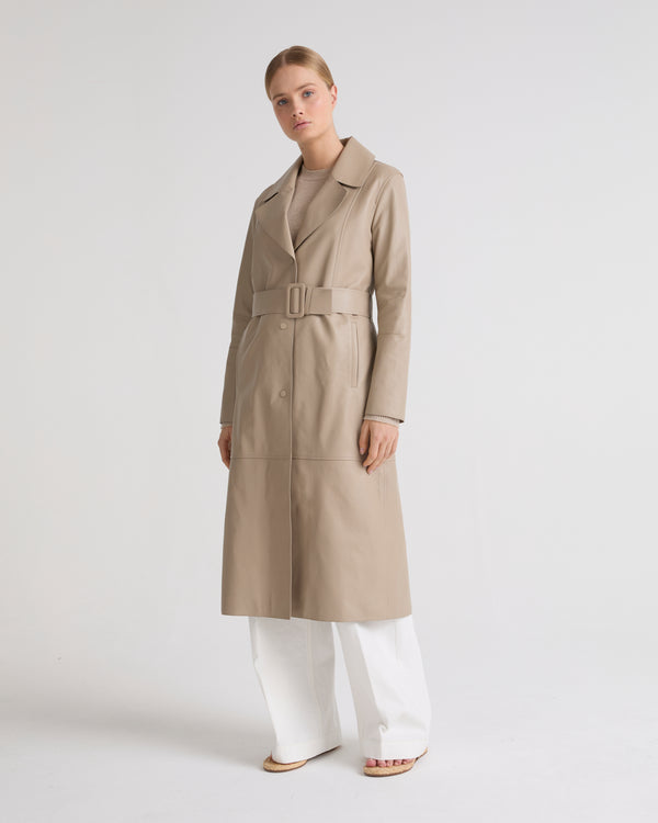 Long lamb leather trench coat