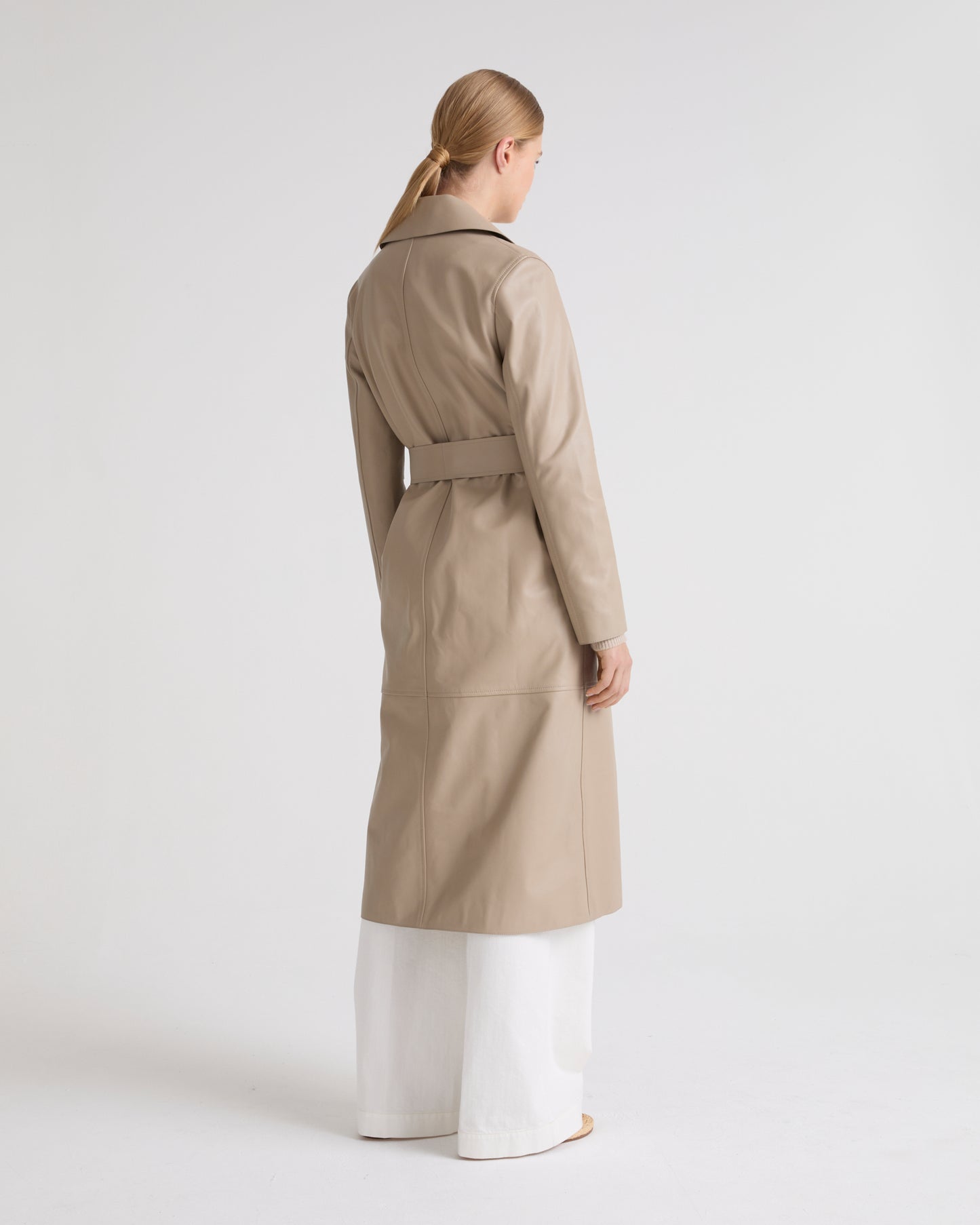 Long lamb leather trench coat