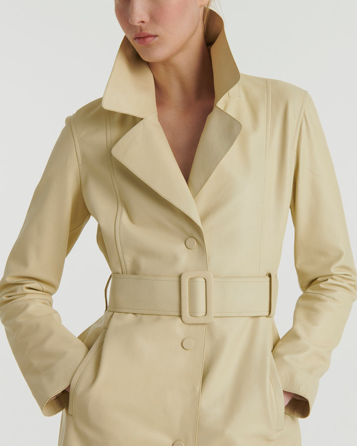 Long lamb leather trench coat