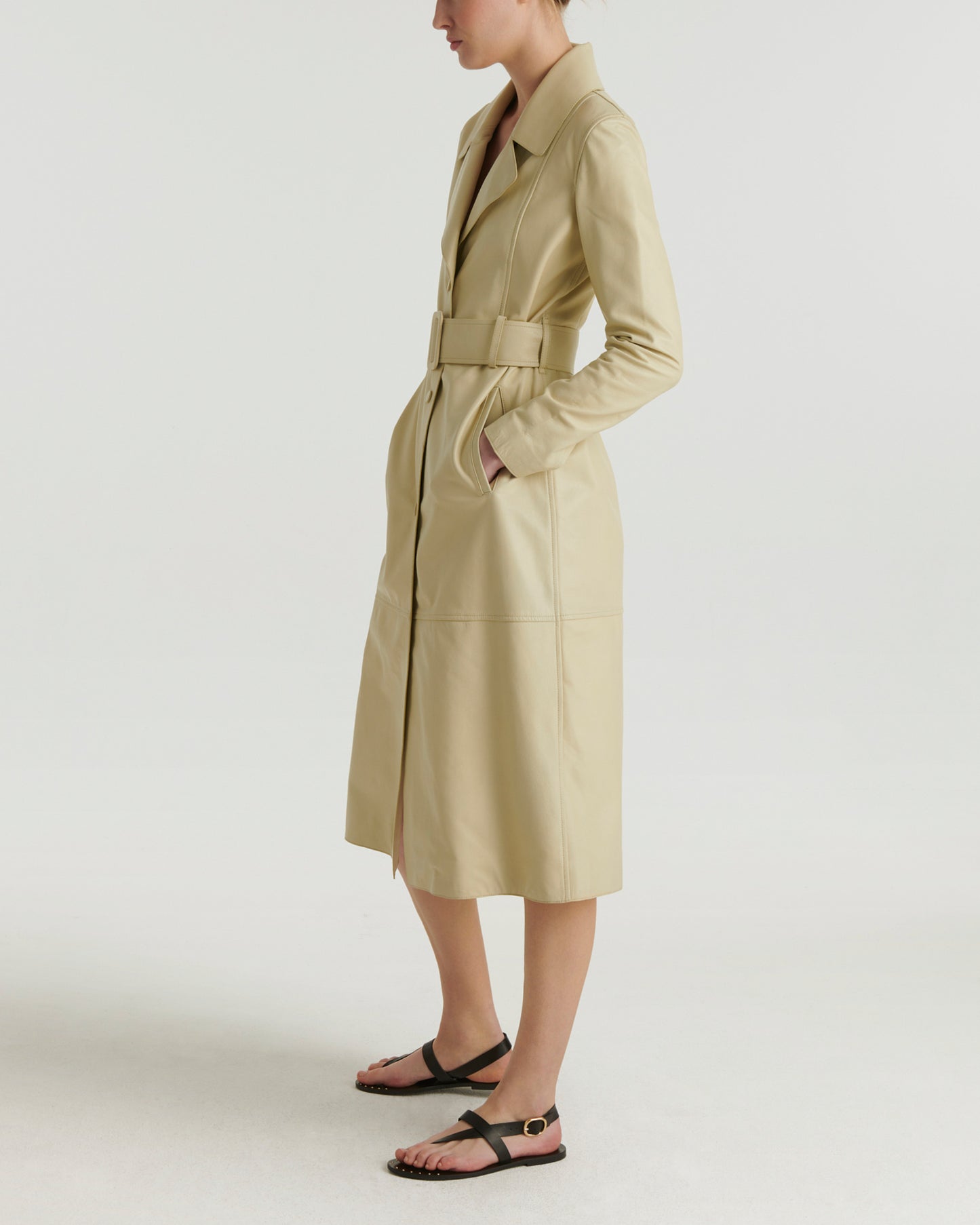 Long lamb leather trench coat