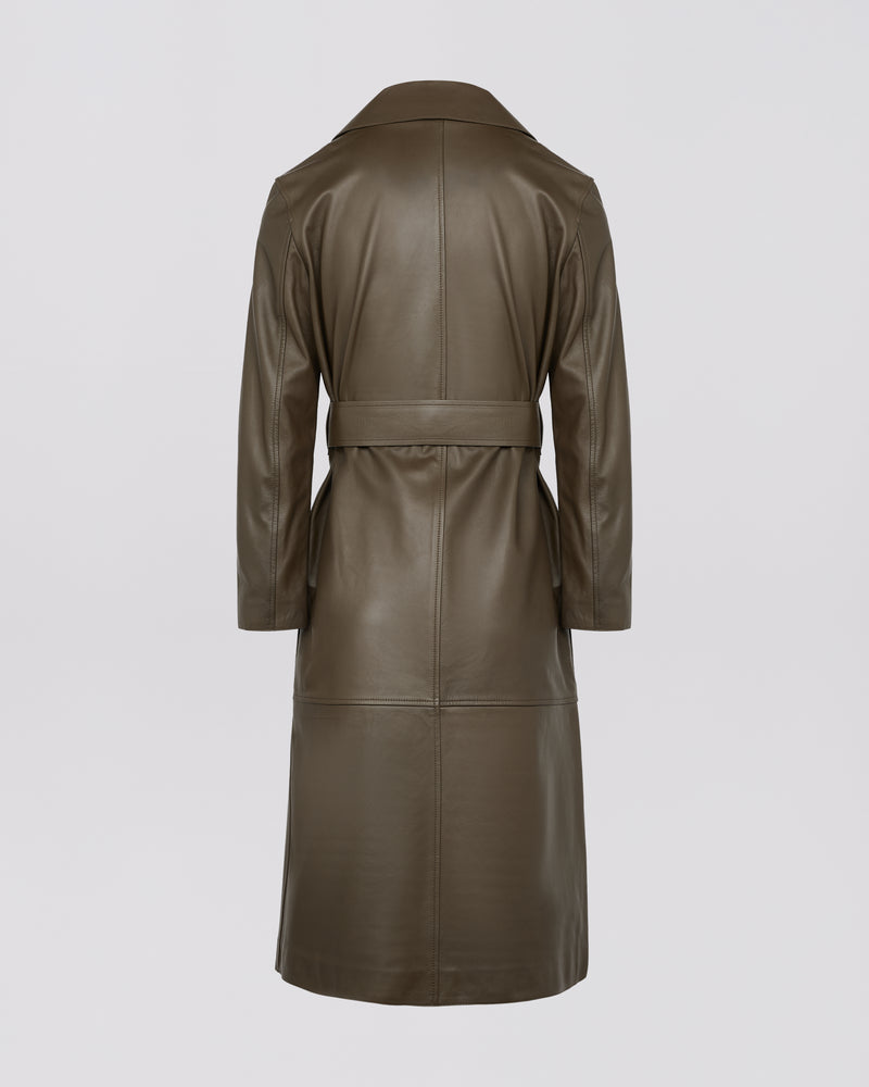 Long leather trench coat