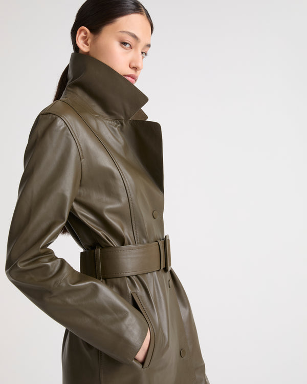 Long leather trench coat