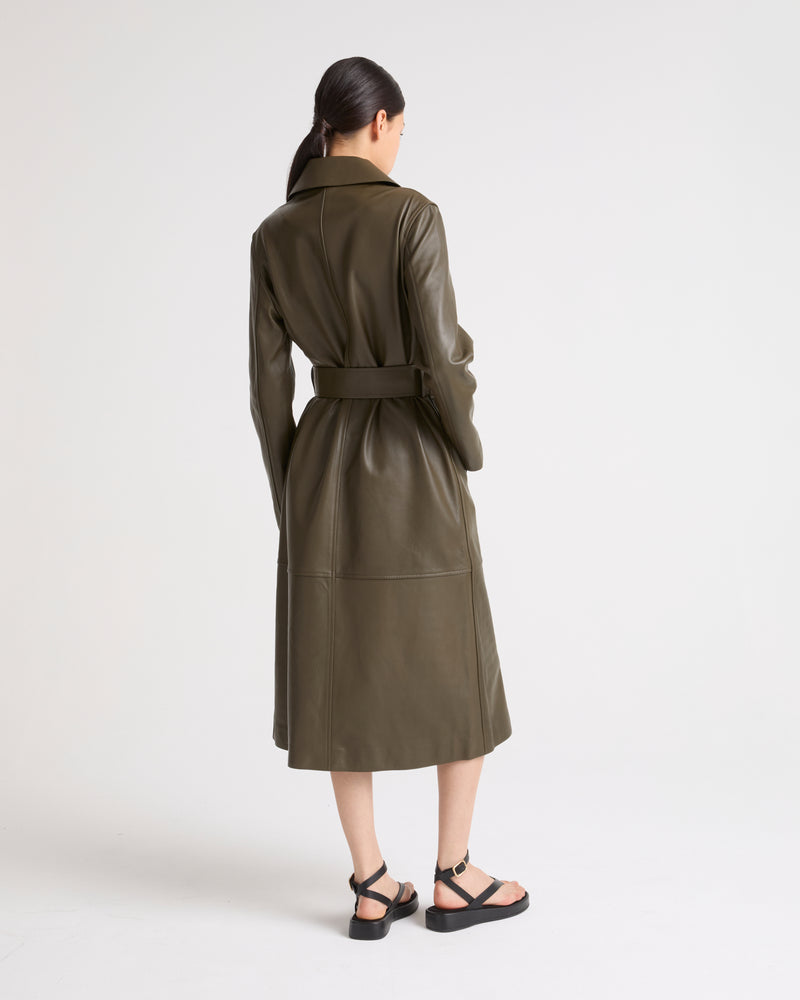 Long leather trench coat