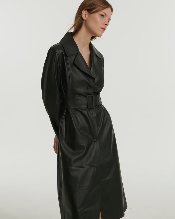 Long leather trench coat - black - Yves Salomon