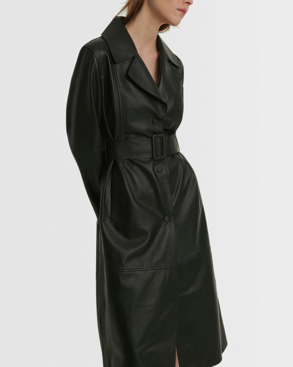 Long lamb leather trench coat