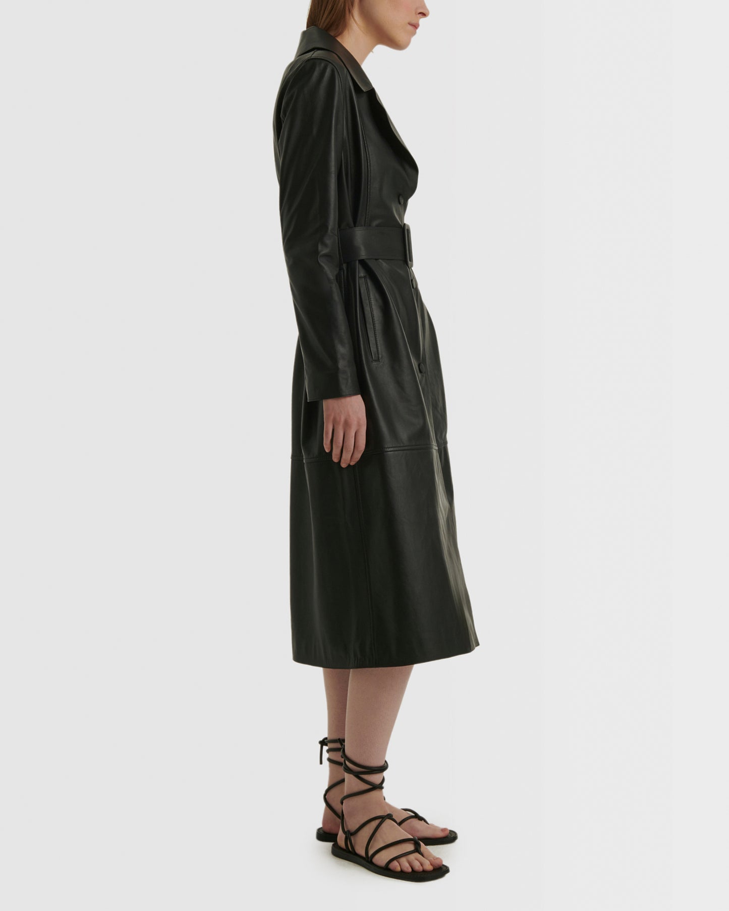Long lamb leather trench coat