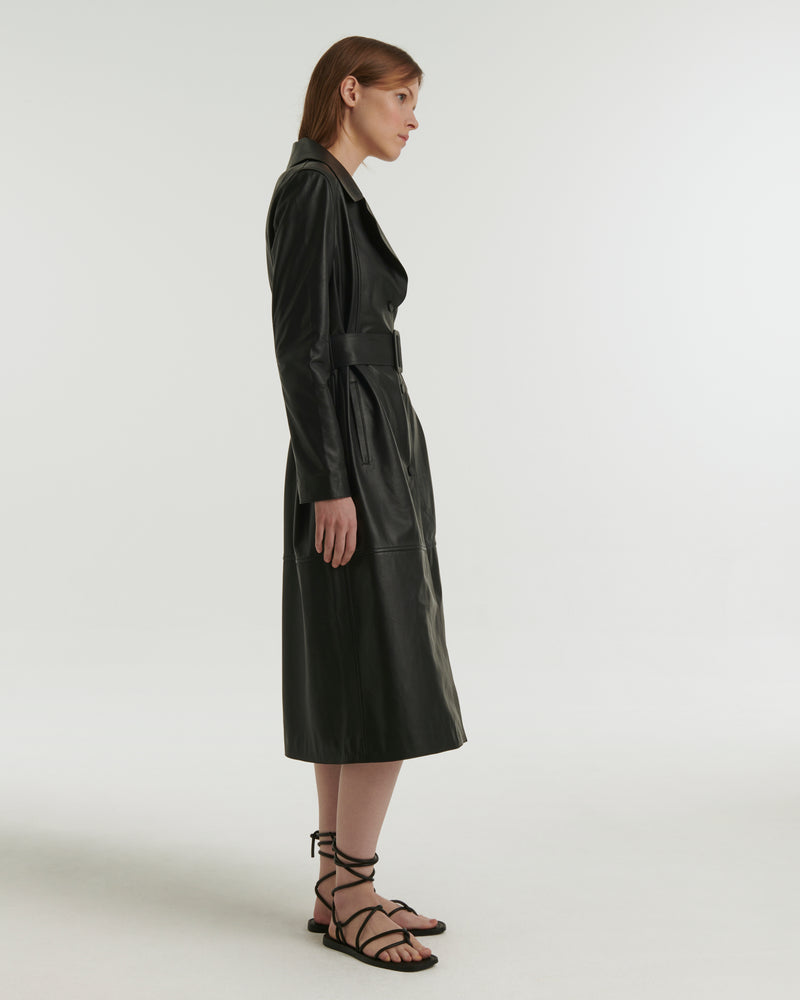 Long leather trench coat - black - Yves Salomon