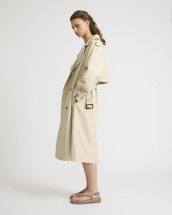 Long belted trench coat in lamb leather