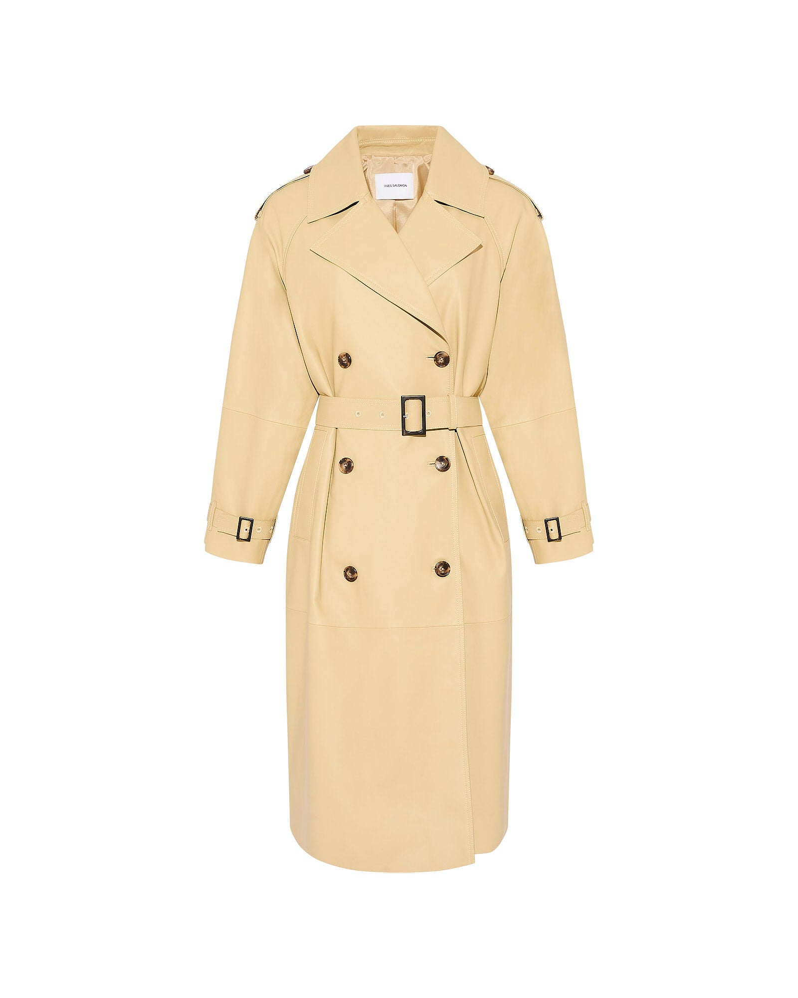 Long belted trench coat in lamb leather - Yves Salomon