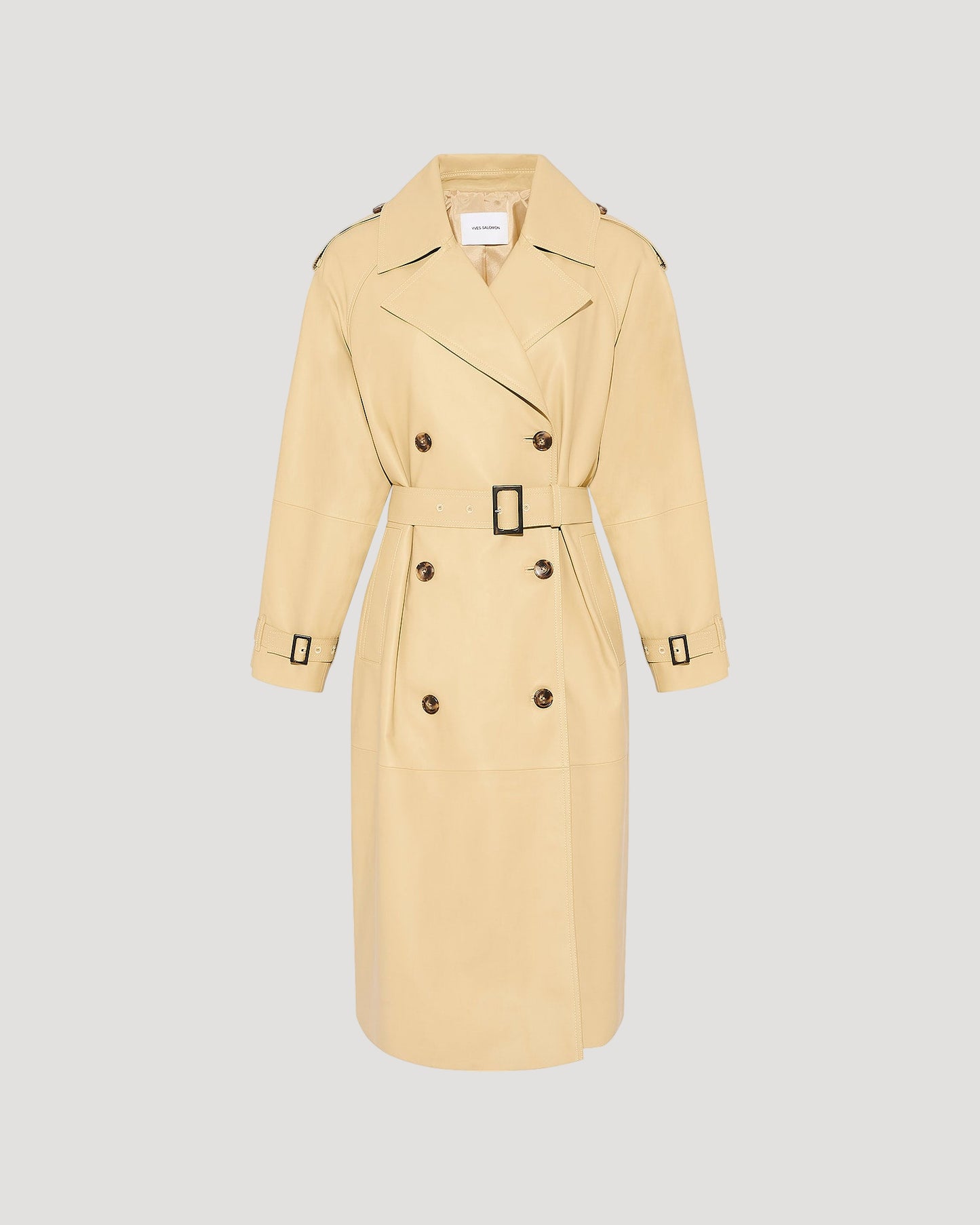 Long belted trench coat in lamb leather