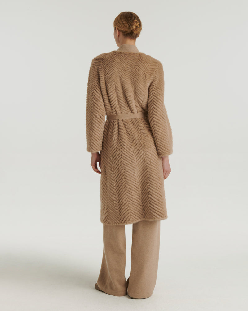 Merino knit and mink long cardigan - beige - Yves Salomon