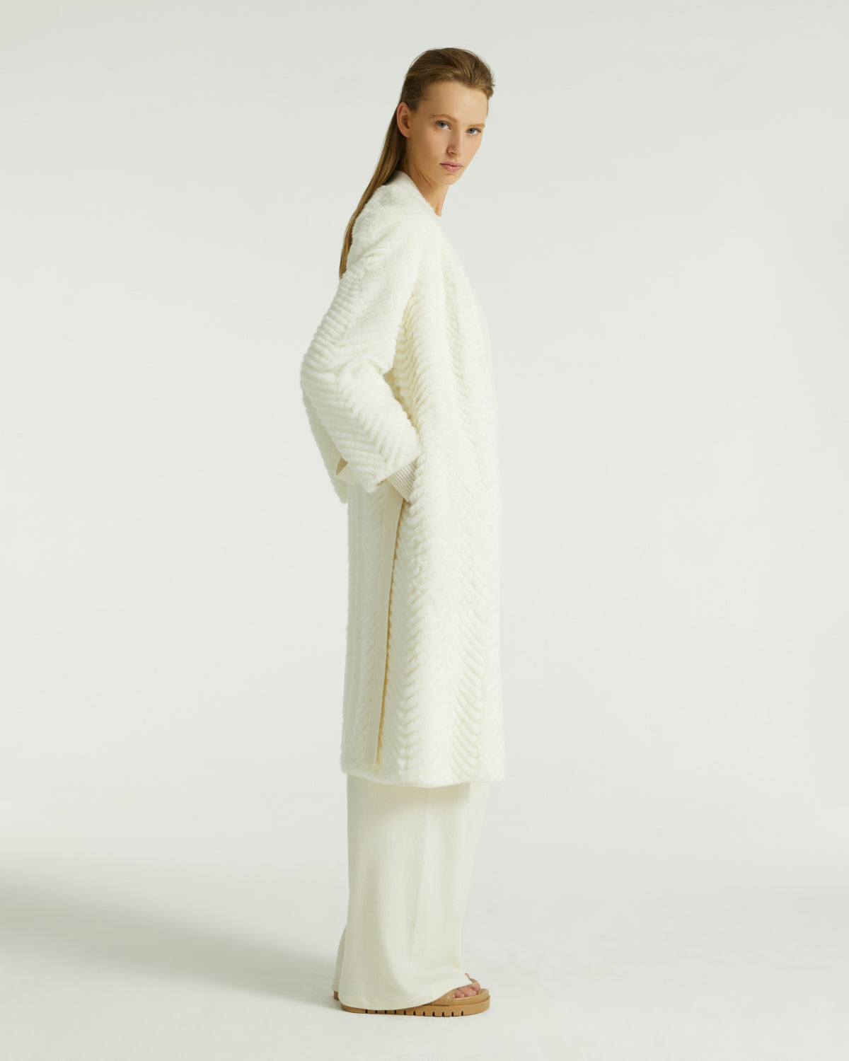 Merino knit and mink long cardigan - white - Yves Salomon