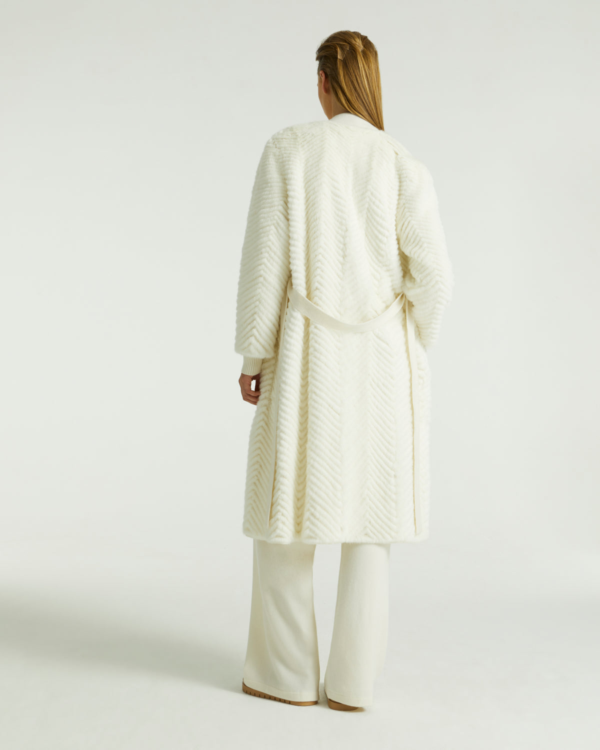 Merino knit and mink long coat - white - Yves Salomon – Yves