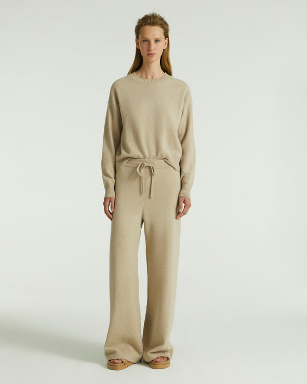 Merino knit wide leg trousers - beige - Yves Salomon
