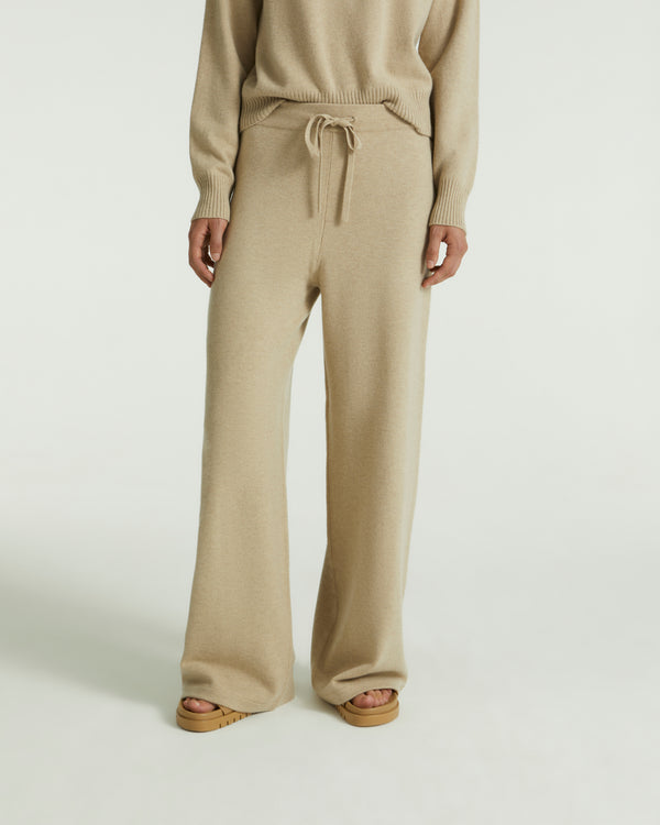 Merino knit wide leg trousers - beige - Yves Salomon