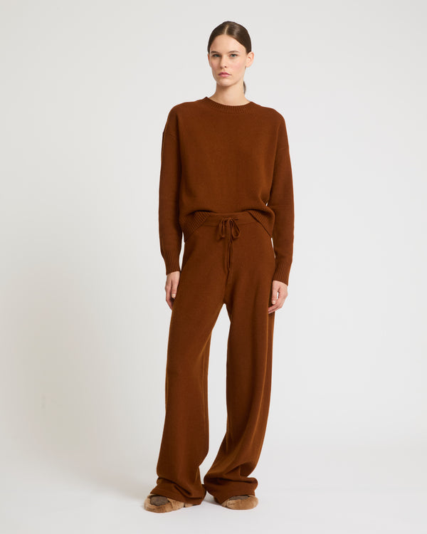 Merino knit wide leg trousers - brown - Yves Salomon