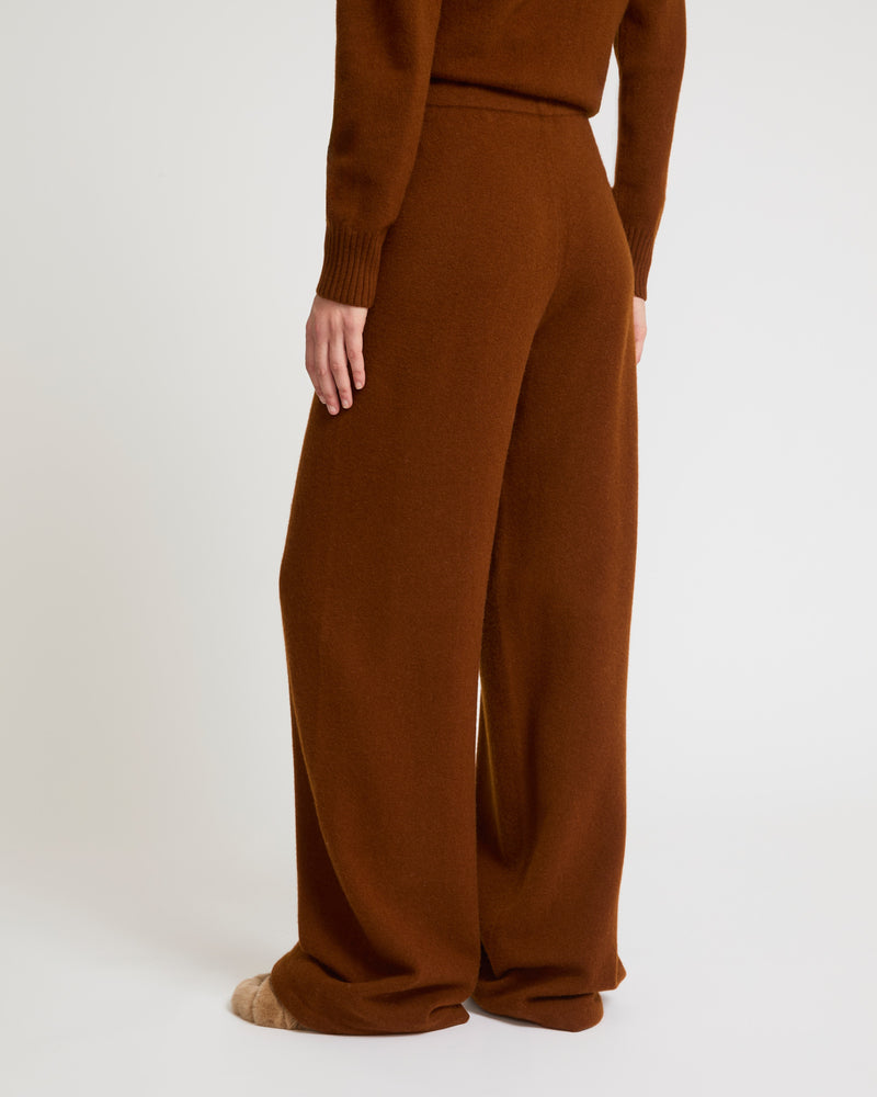 Merino knit wide leg trousers - brown - Yves Salomon