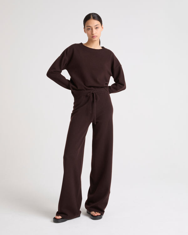 Merino knit wide leg trousers - brown - Yves Salomon