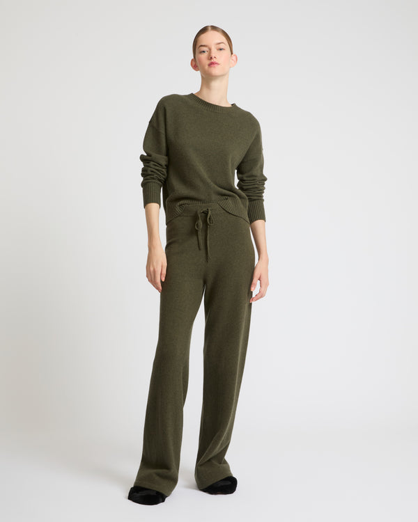 Merino knit wide leg trousers - khaki - Yves Salomon