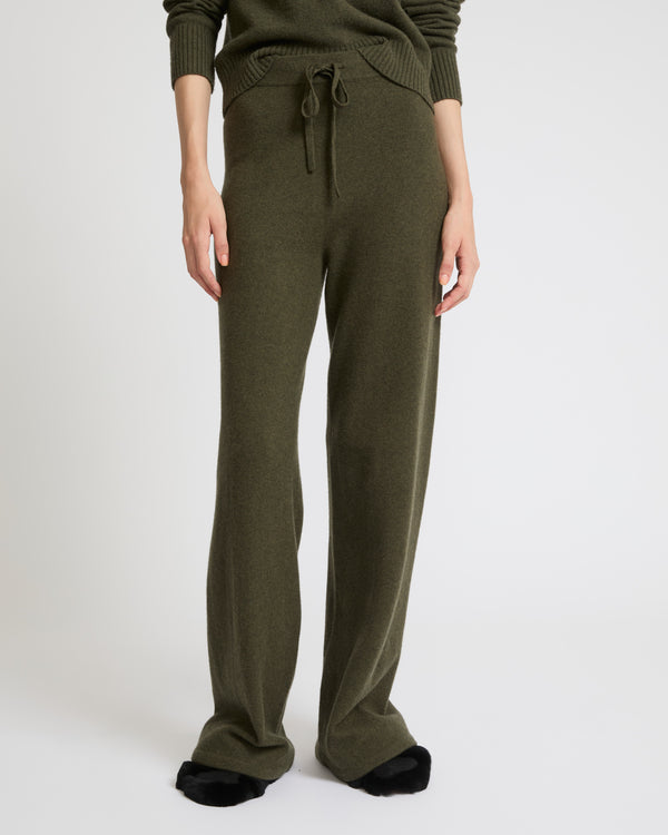 Merino knit wide leg trousers - khaki - Yves Salomon