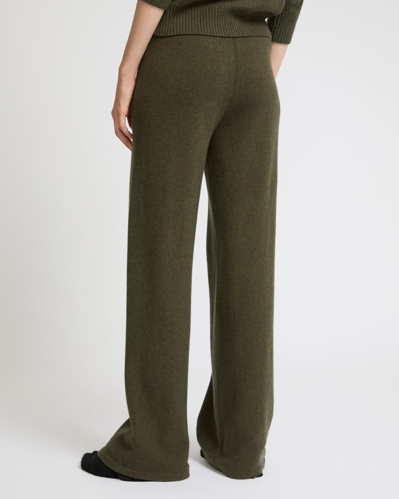 Merino knit wide leg trousers - khaki - Yves Salomon