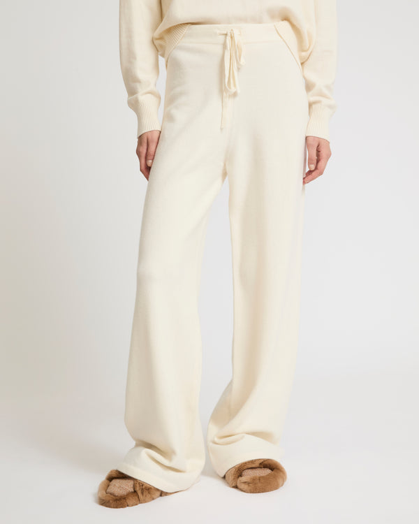 Merino knit wide leg trousers - white - Yves Salomon