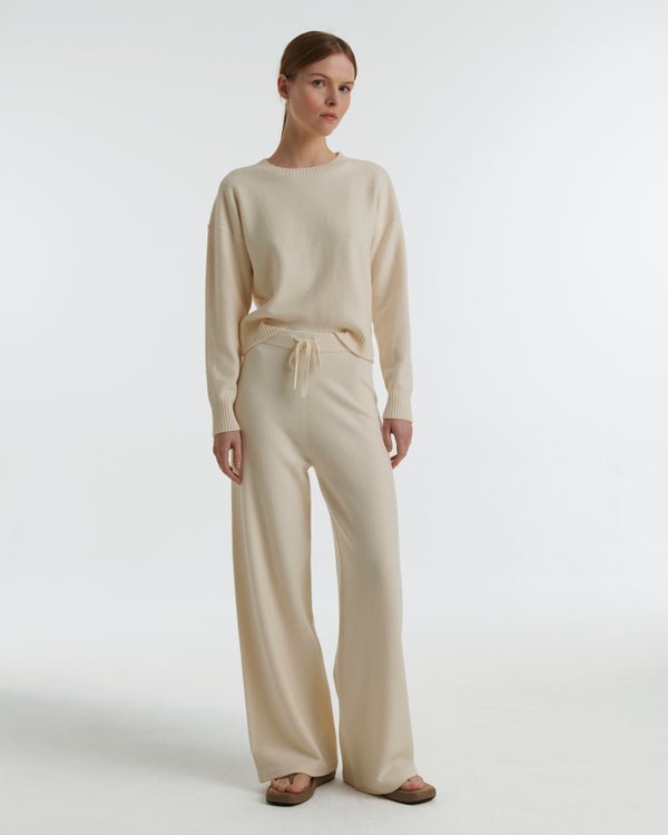 Merino knit wide leg trousers - white - Yves Salomon
