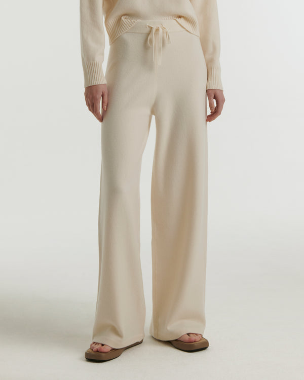 Merino knit wide leg trousers - white - Yves Salomon