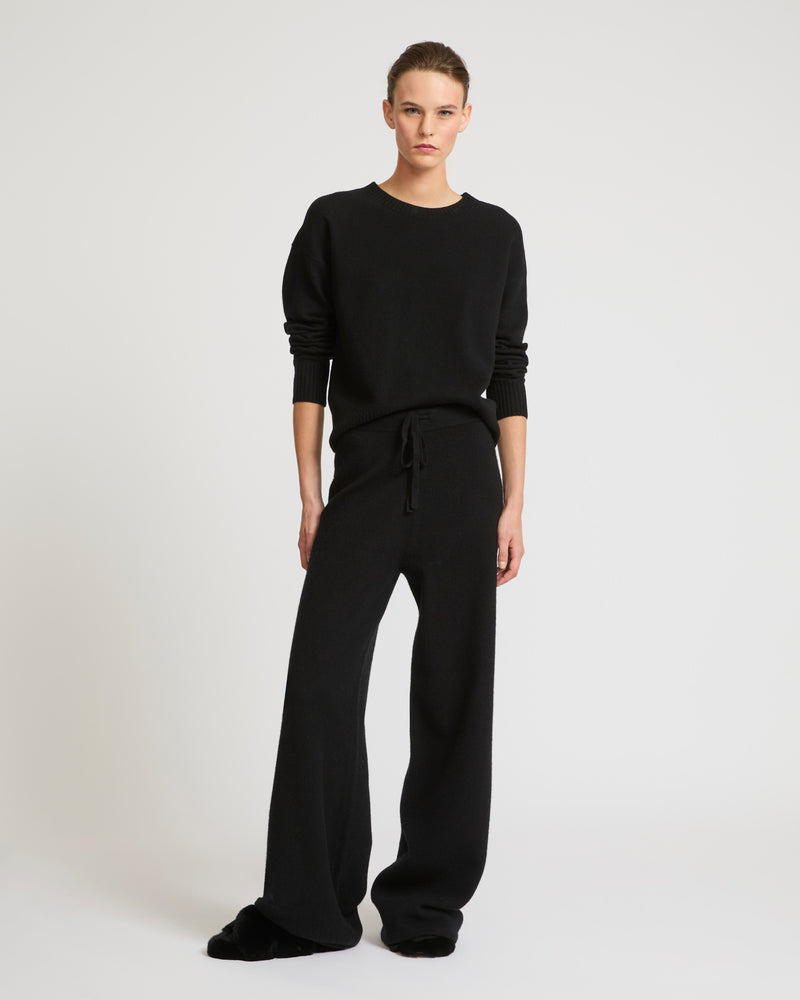 Merino knit wide leg trousers - black - Yves Salomon