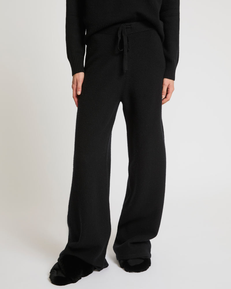 Merino knit wide leg trousers - black - Yves Salomon