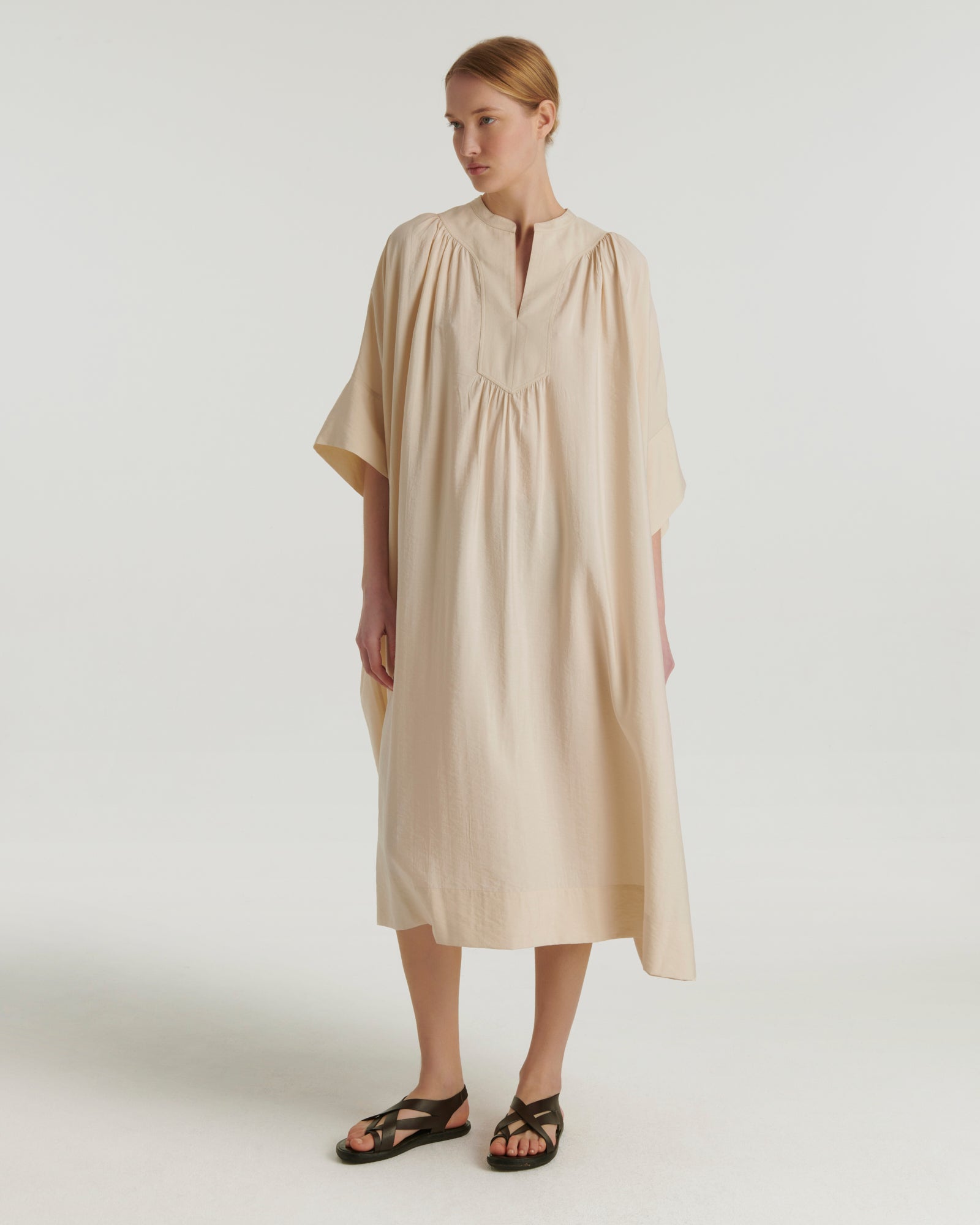 Silk seersucker dress - beige - Yves Salomon